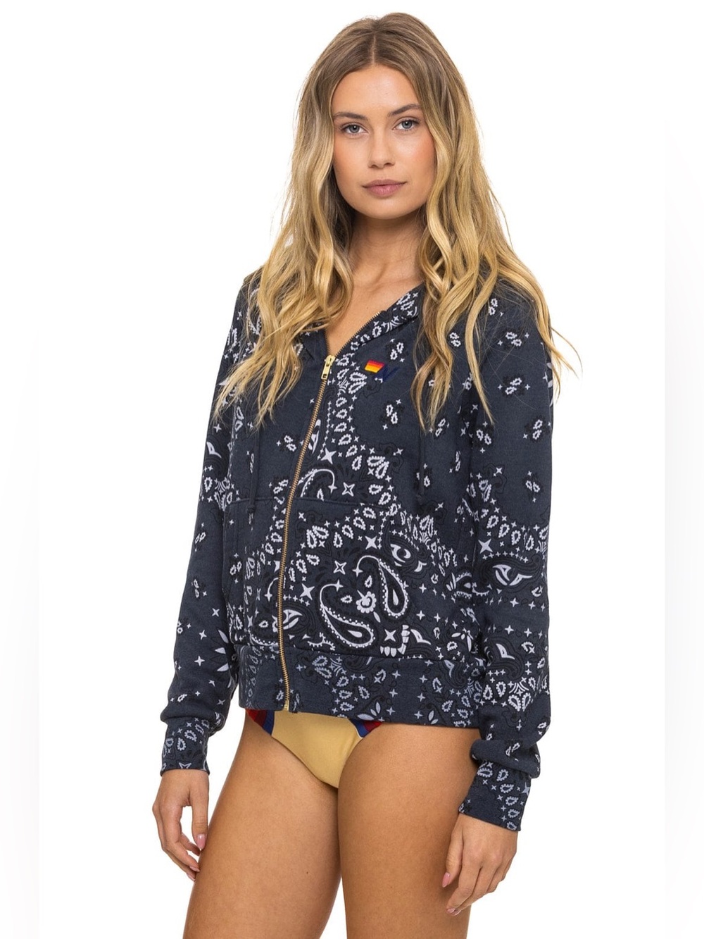 AVIATOR NATION BANDANA ZIP HOODIE- Charcoal- Med - Picture 2 of 3